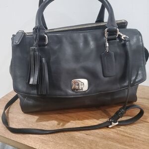 Coach Black Leather Handbag With Crossbody Strap